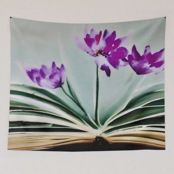 Item preview, Blooming Stories: Surreal Open Book with Purple Flowers designed and sold by Serene Strokes Art.