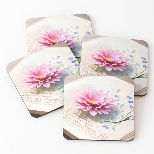 Item preview, Ephemeral Petals: 3D Pink Flower on Vintage Manuscript designed and sold by Serene Strokes Art.