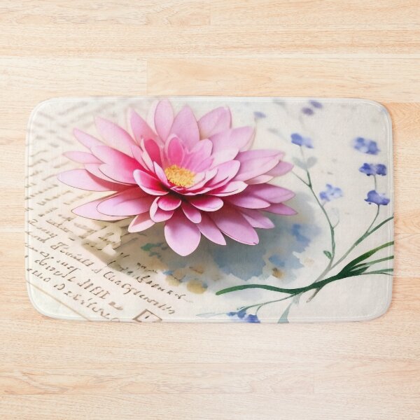 Item preview, Ephemeral Petals: 3D Pink Flower on Vintage Manuscript designed and sold by Serene Strokes Art.