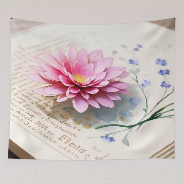 Item preview, Ephemeral Petals: 3D Pink Flower on Vintage Manuscript designed and sold by Serene Strokes Art.