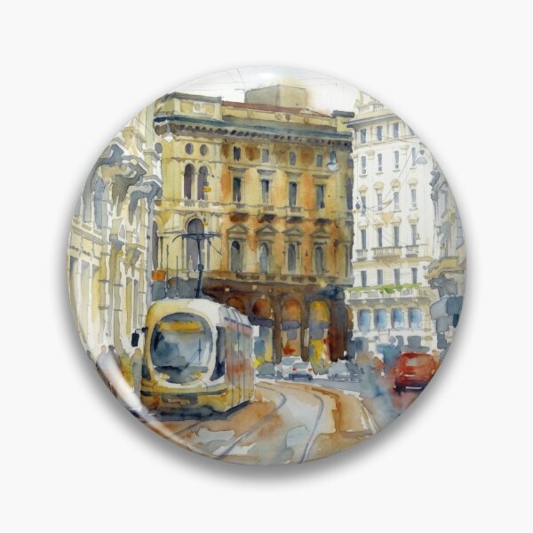 Item preview, Milan Tram Street – Urban Italian Watercolor Scene designed and sold by caracatita75.