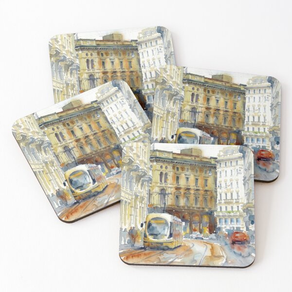Item preview, Milan Tram Street – Urban Italian Watercolor Scene designed and sold by caracatita75.