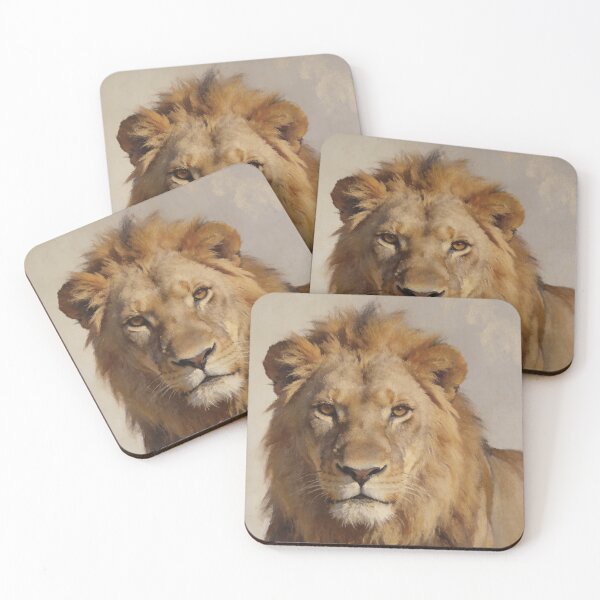 Item preview, Lion Portrait Painting Neutral Background – Modern Wildlife Wall Art designed and sold by QuietCanvasArtworks.