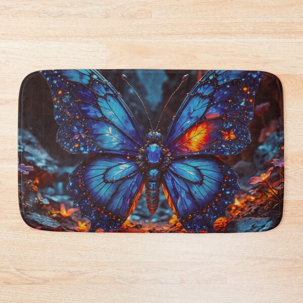 Item preview, Glowing Blue Butterfly in Lava Canyon – Fantasy Fire and Ice Artwork designed and sold by BeautifulVirtues.