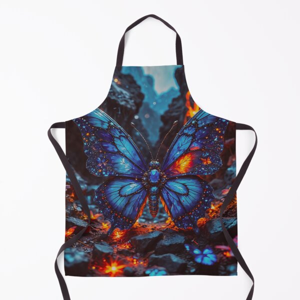Item preview, Glowing Blue Butterfly in Lava Canyon – Fantasy Fire and Ice Artwork designed and sold by BeautifulVirtues.