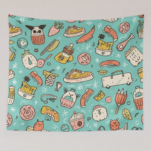 Item preview, Kawaii Chaotic Cute Doodle Aesthetic ✿ Kawaii Food & Random Things Pattern designed and sold by Sixième Studio.