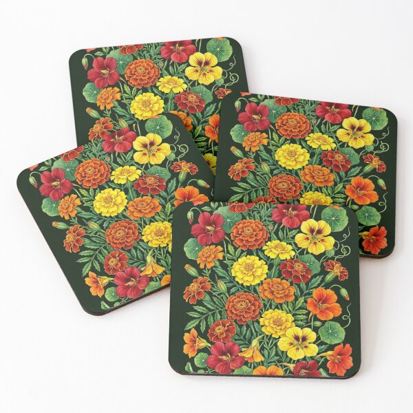 Item preview, Vintage Nasturtium and Marigold Floral Botanical Pattern designed and sold by LinaValearte.