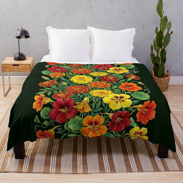 Item preview, Vintage Nasturtium and Marigold Floral Botanical Pattern designed and sold by LinaValearte.