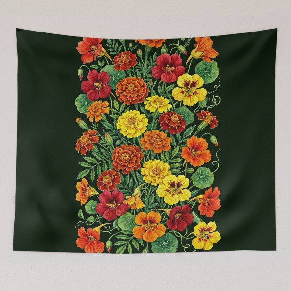 Item preview, Vintage Nasturtium and Marigold Floral Botanical Pattern designed and sold by LinaValearte.