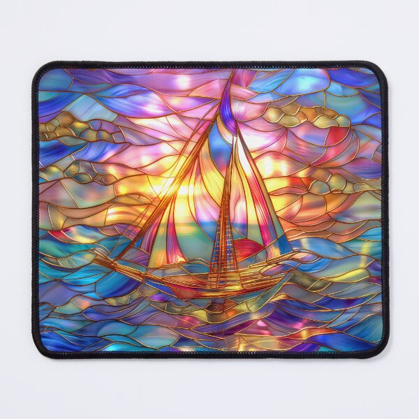 Item preview, Stained Glass Sailboat at Sunset Art, Coastal Ocean Scene designed and sold by MargaretWiktor.