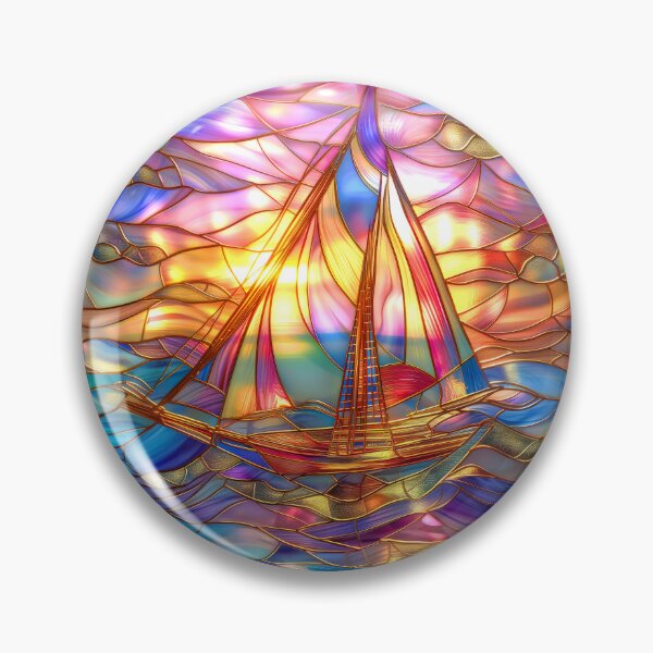 Item preview, Stained Glass Sailboat at Sunset Art, Coastal Ocean Scene designed and sold by MargaretWiktor.