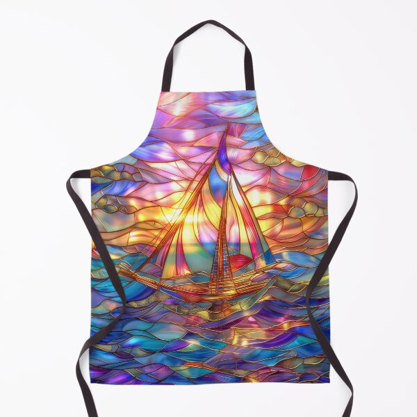 Item preview, Stained Glass Sailboat at Sunset Art, Coastal Ocean Scene designed and sold by MargaretWiktor.