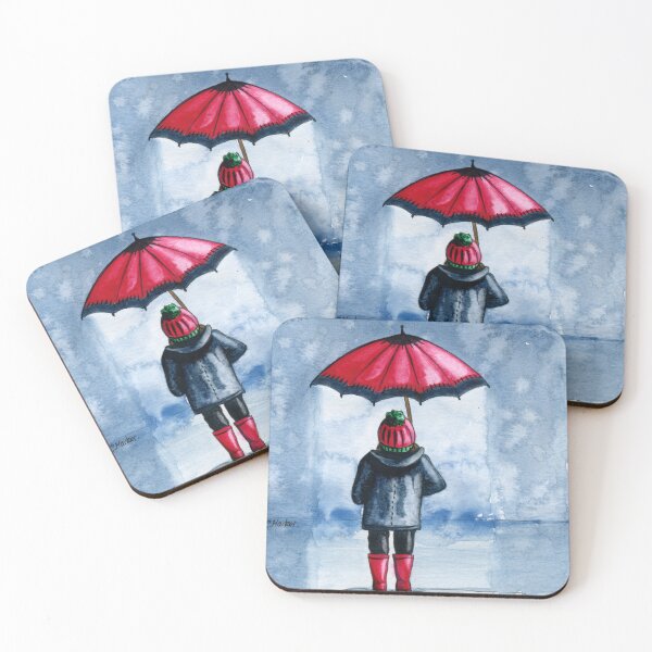 Item preview, The Red Umbrella - Rainy Day Watercolour Illustration  designed and sold by Cass Harker Studio.