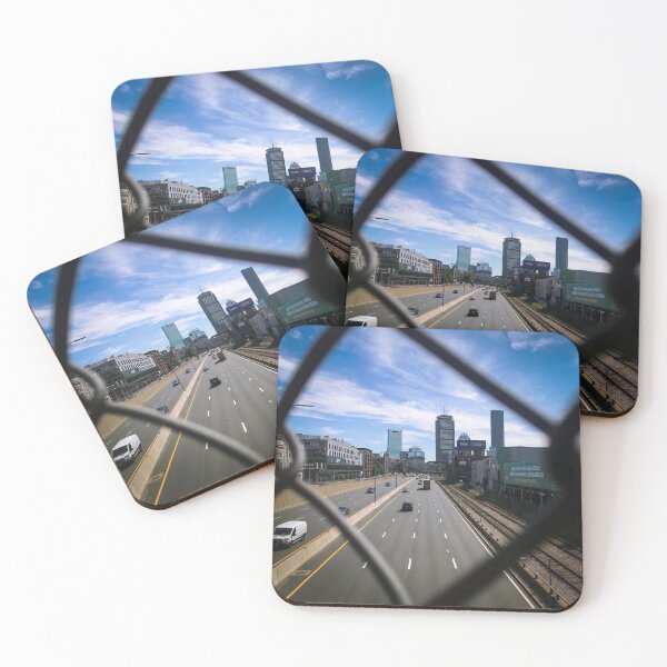 Item preview, Boston Skyline Framed Through Chain Link Fence Urban Photography designed and sold by MDCCo.