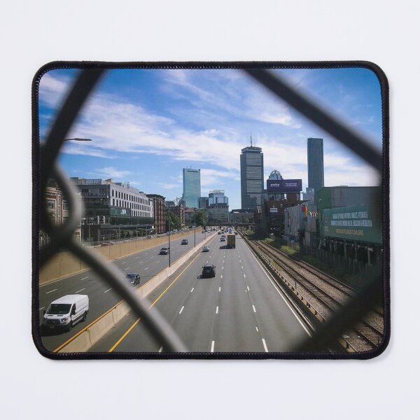 Item preview, Boston Skyline Framed Through Chain Link Fence Urban Photography designed and sold by MDCCo.