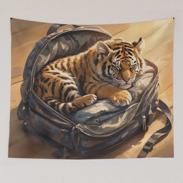 Item preview, Tiger Cub Sleeping in a Backpack designed and sold by nikkolaus.