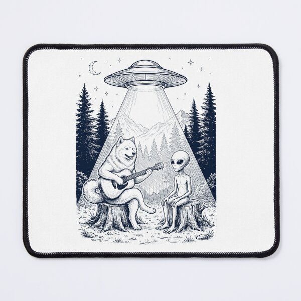 Item preview, Vintage Samoyed Playing Guitar With Alien And UFO Dog Lover designed and sold by DoodleTortle.