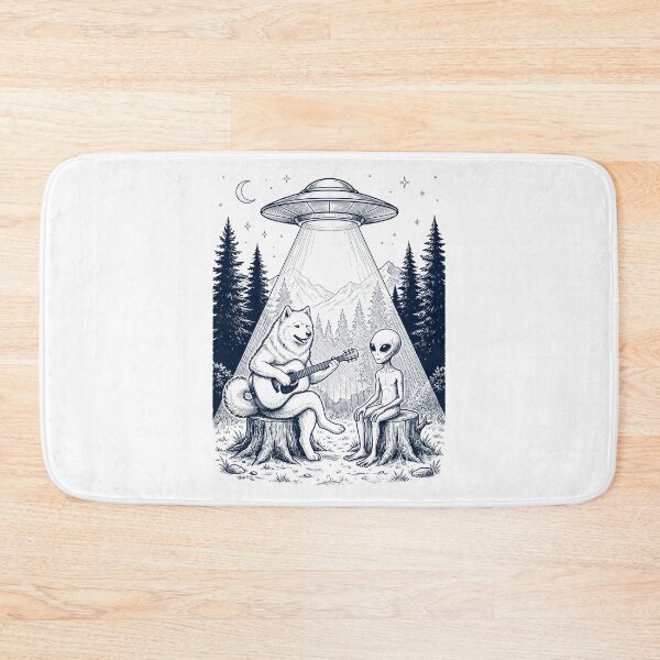 Item preview, Vintage Samoyed Playing Guitar With Alien And UFO Dog Lover designed and sold by DoodleTortle.