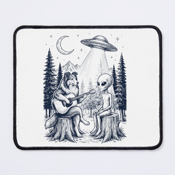 Item preview, Vintage Shetland Sheepdog Playing Guitar With Alien And UFO Dog Lover designed and sold by DoodleTortle.