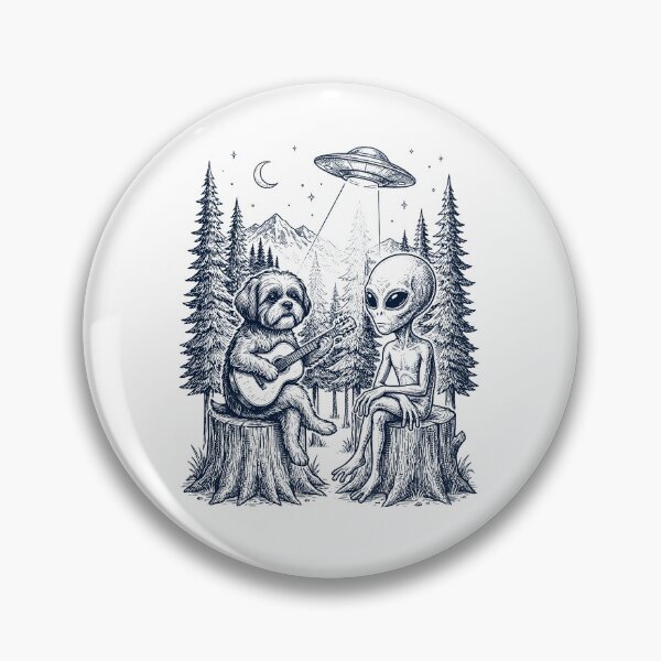 Item preview, Vintage Shih Tzu Playing Guitar With Alien And UFO Dog Lover designed and sold by DoodleTortle.