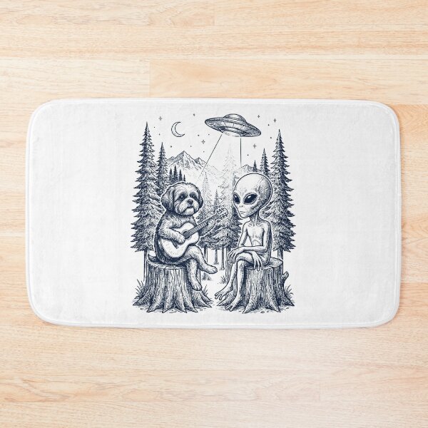 Item preview, Vintage Shih Tzu Playing Guitar With Alien And UFO Dog Lover designed and sold by DoodleTortle.