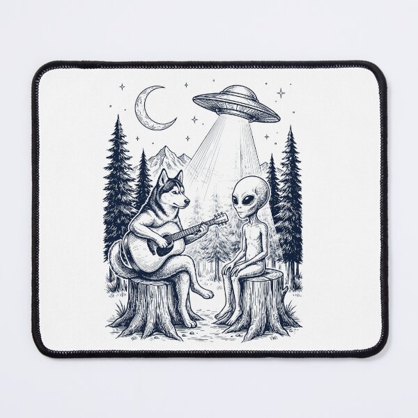 Item preview, Vintage Siberian Husky Playing Guitar With Alien And UFO Dog Lover designed and sold by DoodleTortle.