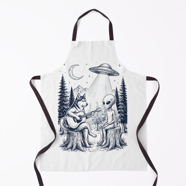 Item preview, Vintage Siberian Husky Playing Guitar With Alien And UFO Dog Lover designed and sold by DoodleTortle.