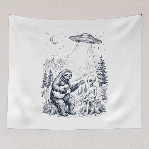 Item preview, Vintage Sloth Playing Guitar With Alien And UFO Animal Lover designed and sold by DoodleTortle.