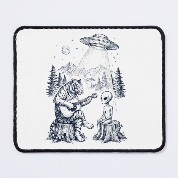 Item preview, Vintage Tiger Playing Guitar With Alien And UFO Animal Lover designed and sold by DoodleTortle.