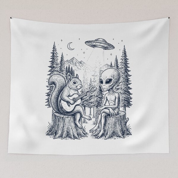 Item preview, Vintage Squirrel Playing Guitar With Alien And UFO Animal Lover designed and sold by DoodleTortle.