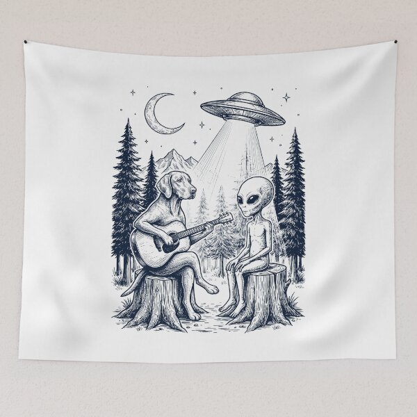 Item preview, Vintage Vizsla Playing Guitar With Alien And UFO Dog Lover designed and sold by DoodleTortle.