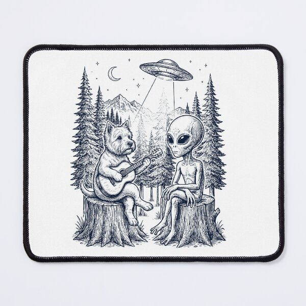 Item preview, Vintage West Highland White Terrier Playing Guitar With Alien And UFO Dog Lover designed and sold by DoodleTortle.