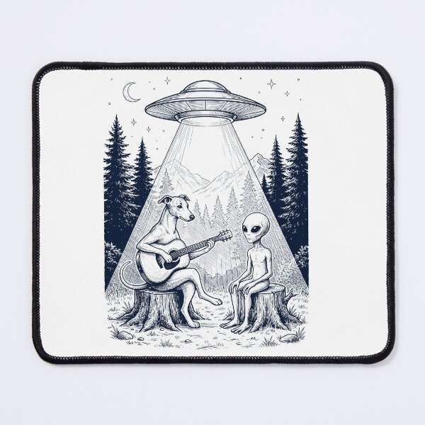 Item preview, Vintage Whippet Playing Guitar With Alien And UFO Dog Lover designed and sold by DoodleTortle.