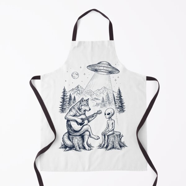 Item preview, Vintage Wolf Playing Guitar With Alien And UFO Animal Lover designed and sold by DoodleTortle.