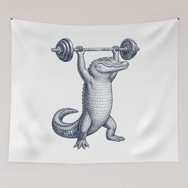 Aperçu de l'œuvre Alligator vintage, haltérophilie, soulevé de terre, salle de sport, amoureux des animaux créée et vendue par DoodleTortle.