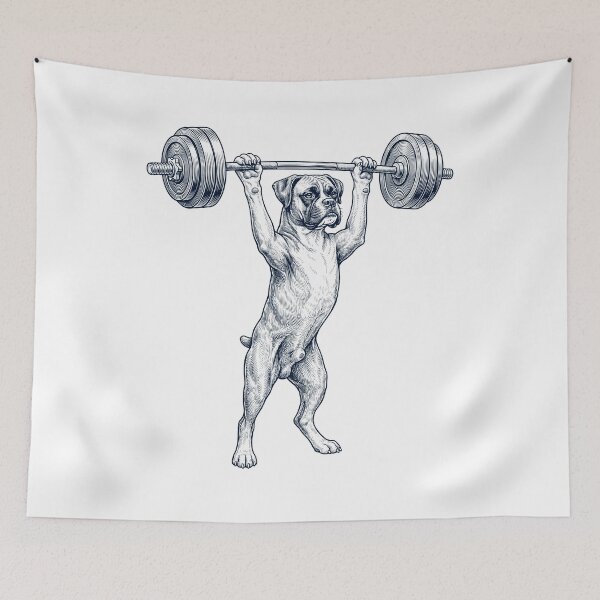 Item preview, Vintage Boxer Dog Weightlifting Deadlift Gym Dog Lover designed and sold by DoodleTortle.