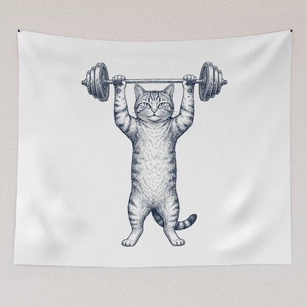 Item preview, Vintage Cat Weightlifting Deadlift Gym Animal Lover designed and sold by DoodleTortle.