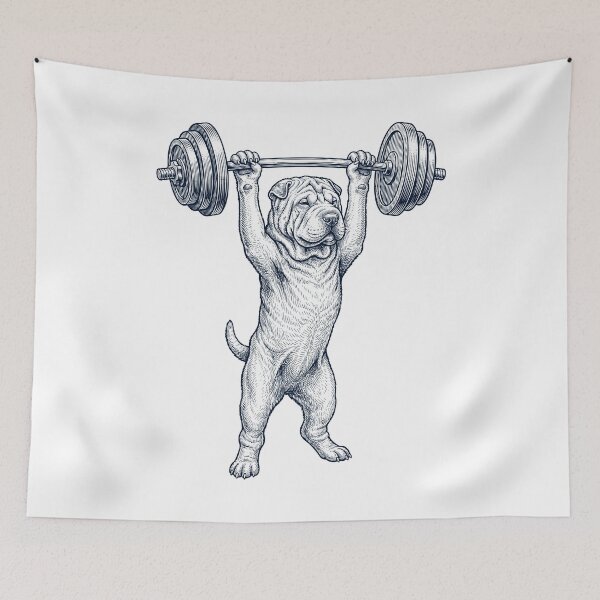 Item preview, Vintage Chinese Shar Pei Weightlifting Deadlift Gym Dog Lover designed and sold by DoodleTortle.