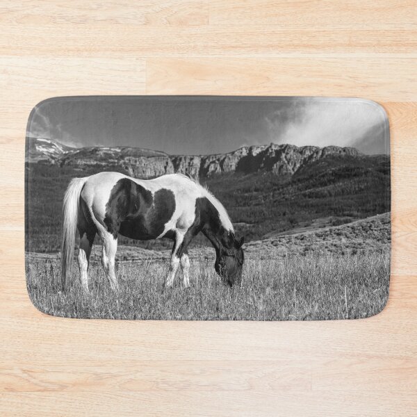 Item preview, Black And White Horse Grazing In Wyoming In Black And White designed and sold by Kay Brewer.