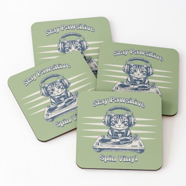 Item preview, Stay Pawsitive Spin Vinyl – Cute DJ Cat Music Lover Design designed and sold by Sachie's Studio.