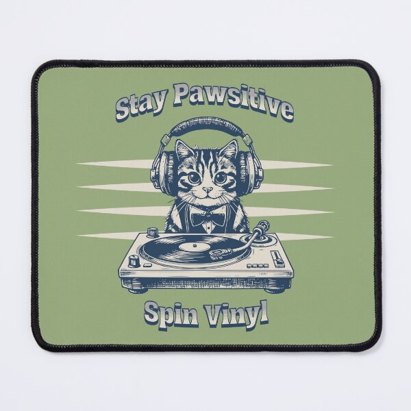 Item preview, Stay Pawsitive Spin Vinyl – Cute DJ Cat Music Lover Design designed and sold by Sachie's Studio.