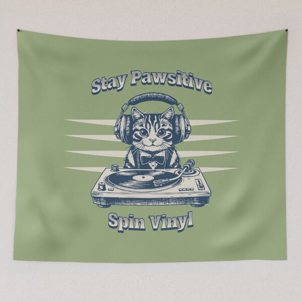 Item preview, Stay Pawsitive Spin Vinyl – Cute DJ Cat Music Lover Design designed and sold by Sachie's Studio.