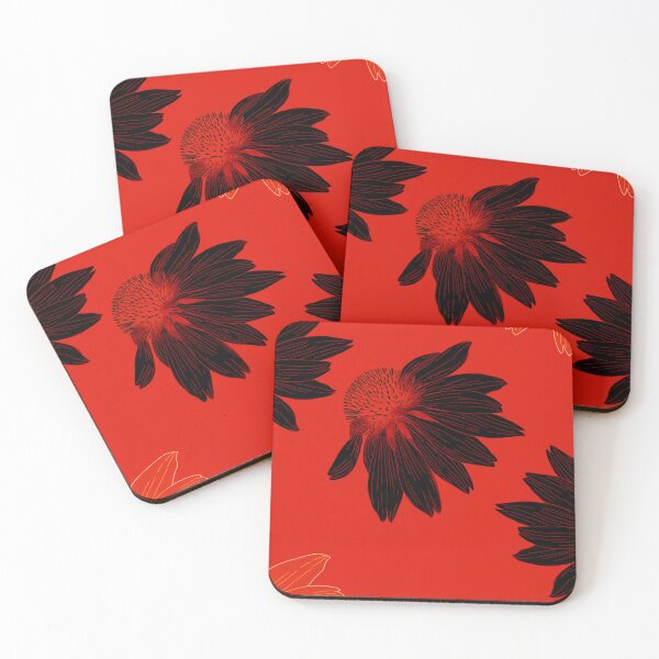 Item preview, Black flowers on red background  designed and sold by MirelaBadea.