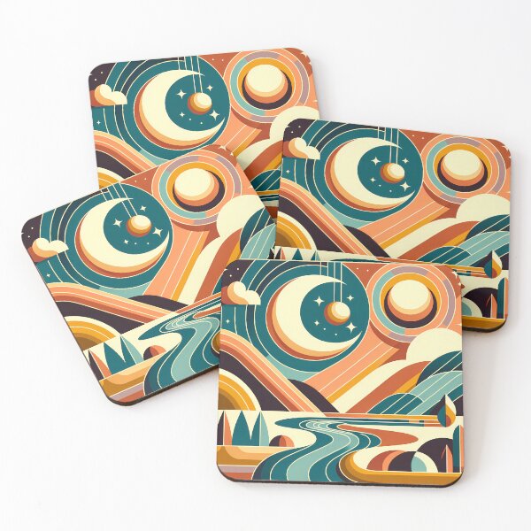 Item preview, Retro Moon and Sun Abstract Landscape designed and sold by InkSmithery.