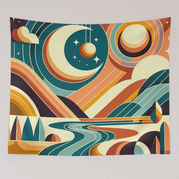 Item preview, Retro Moon and Sun Abstract Landscape designed and sold by InkSmithery.
