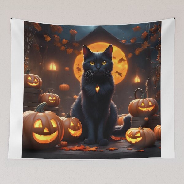 Item preview, Magical Black Cat with Jack-o'-lanterns designed and sold by Shelley Loewnau-Jones Studio.