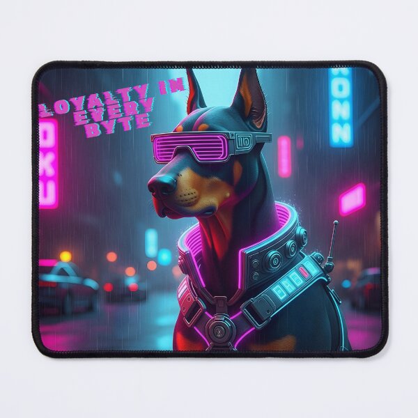 Item preview, Cyberpunk Doberman with Neon Visor – “Loyalty in Every Byte” Futuristic Dog Art designed and sold by InfinitePawBond.