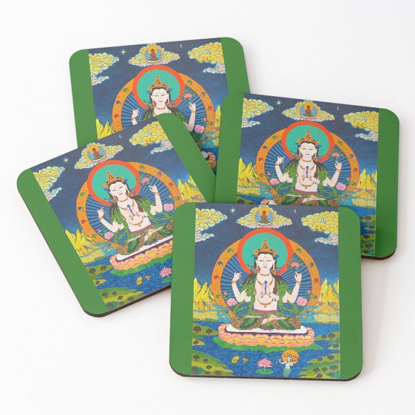 Item preview, Chenrezig or Avalokiteshvara in Tibetan thangka style.  designed and sold by Prajna Vajrayana Art.