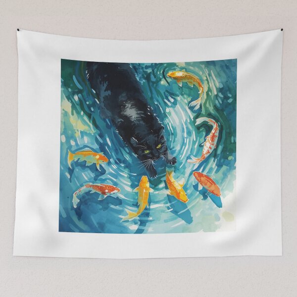 Item preview, Black cat & Goldfishes  designed and sold by JosueShop101.