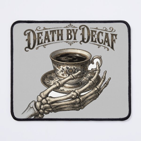 Item preview, Death By Decaf - Gothic Skeleton Hand Holding Coffee Cup designed and sold by Retro Mood Co.